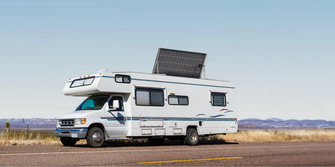 BougeRV’s bifacial solar panel on the white RV roof