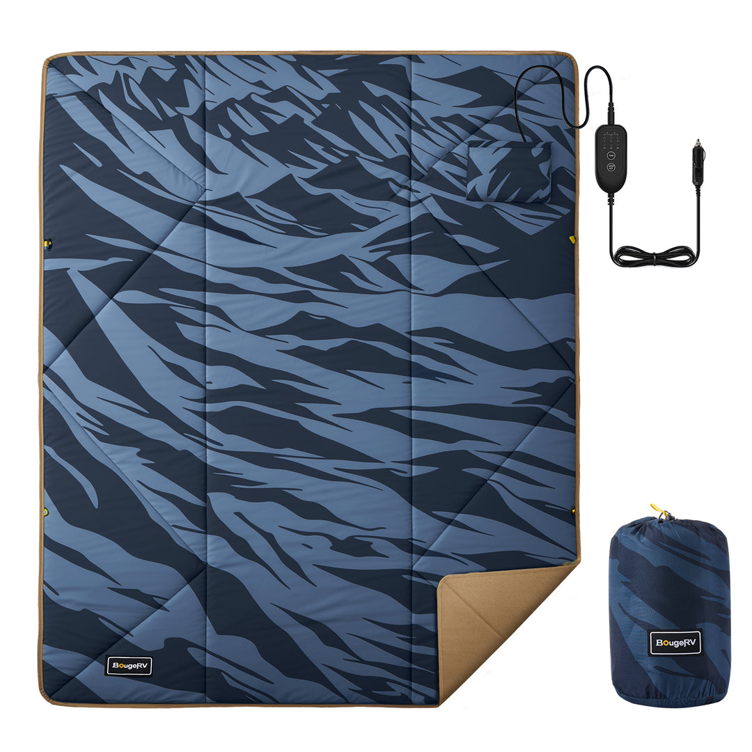 Blue camouflage heating blanket with power cable