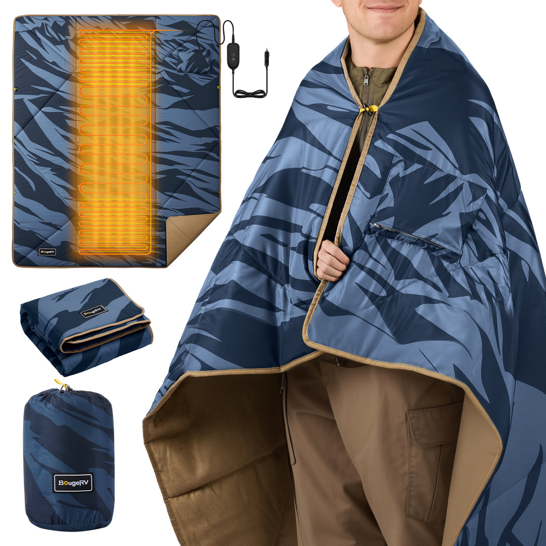Blue camouflage-patterned electric heated blanket