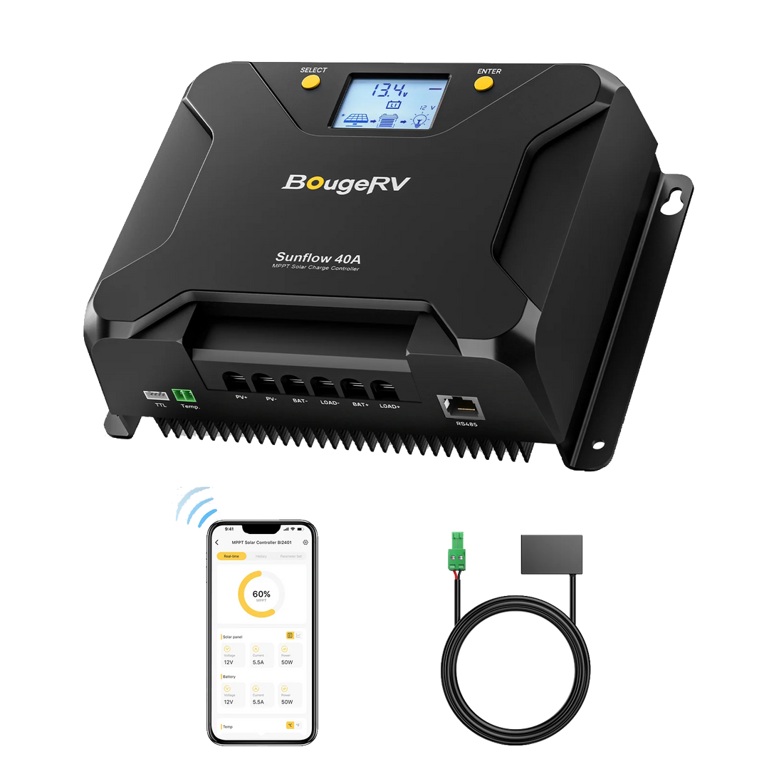 BougeRV Sunflow 40A MPPT solar charge controller with a digital display
