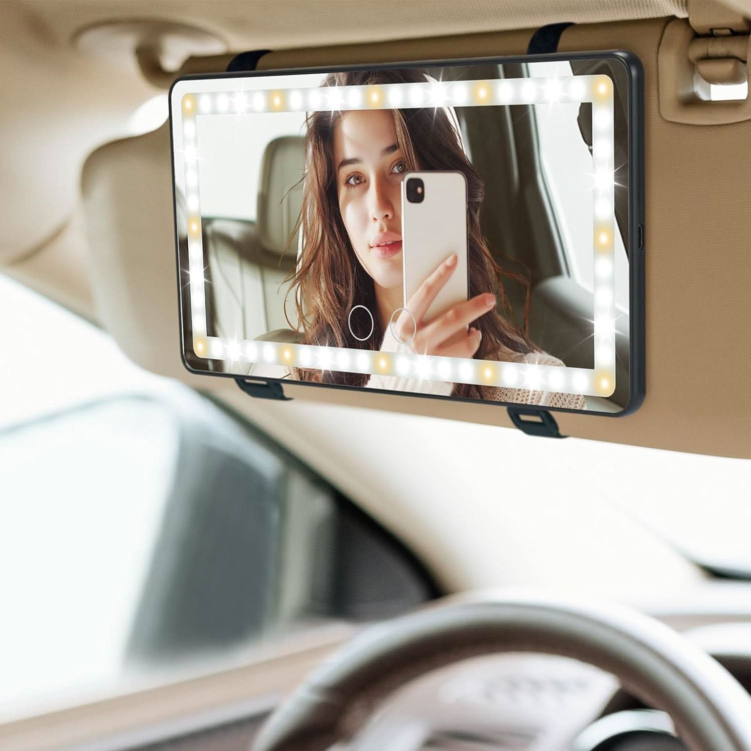 Saiggnyy LED Vanity Mirror For Car Sun Visor - Large With 3 Color Lights, Rechargeable
