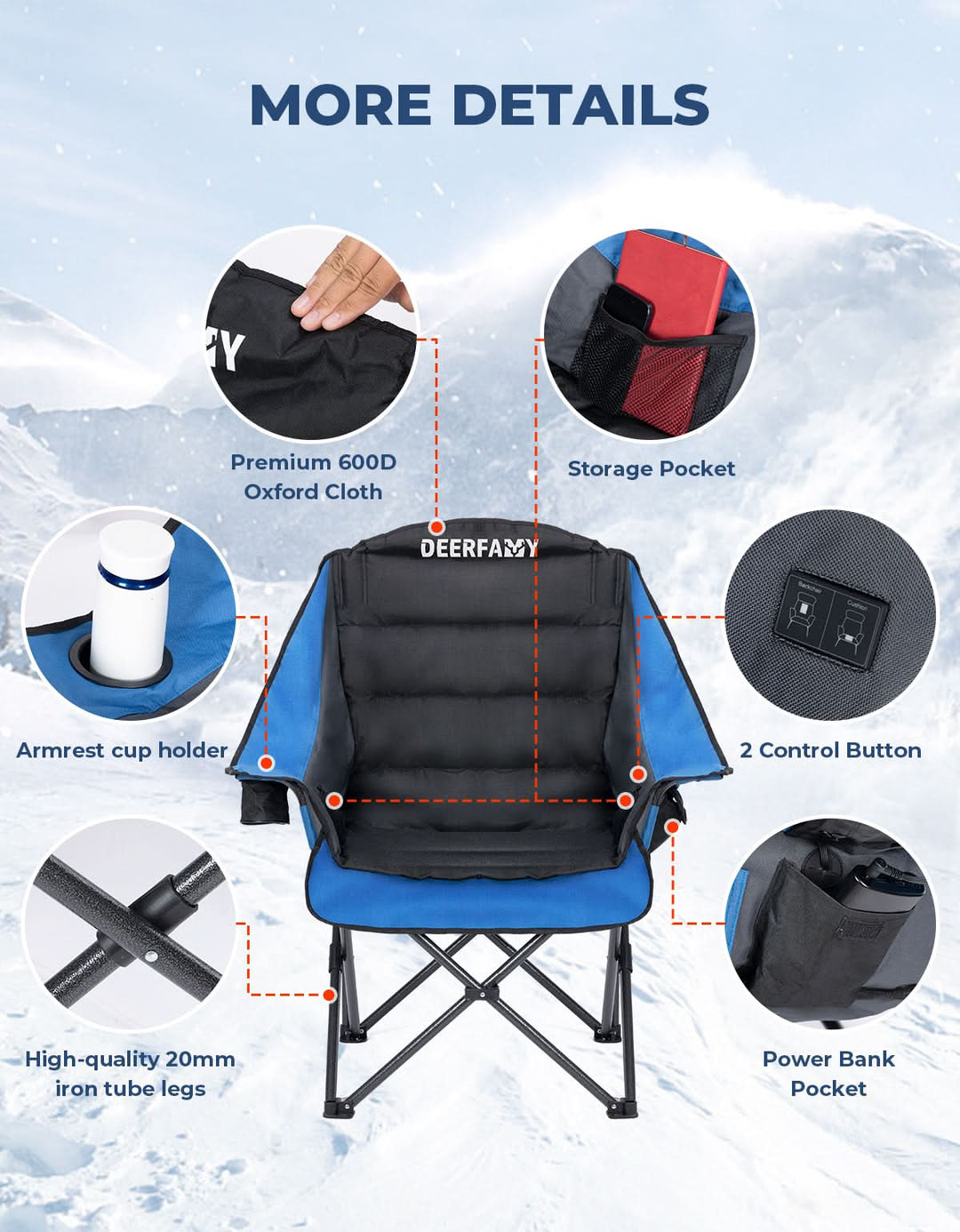 DEERFAMY Heated Camping Chair with 12V Battery Pack