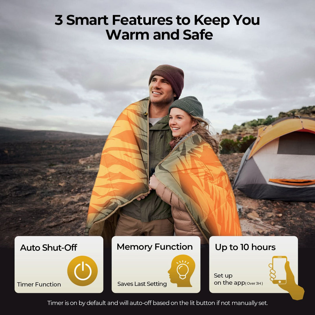 Two people wrapped in a 12V electric blanket