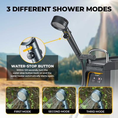 different shower modes of propane camp shower