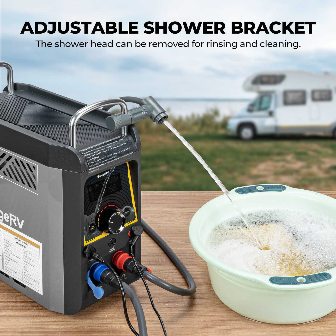camping hot water heater with adjustable shower bracket