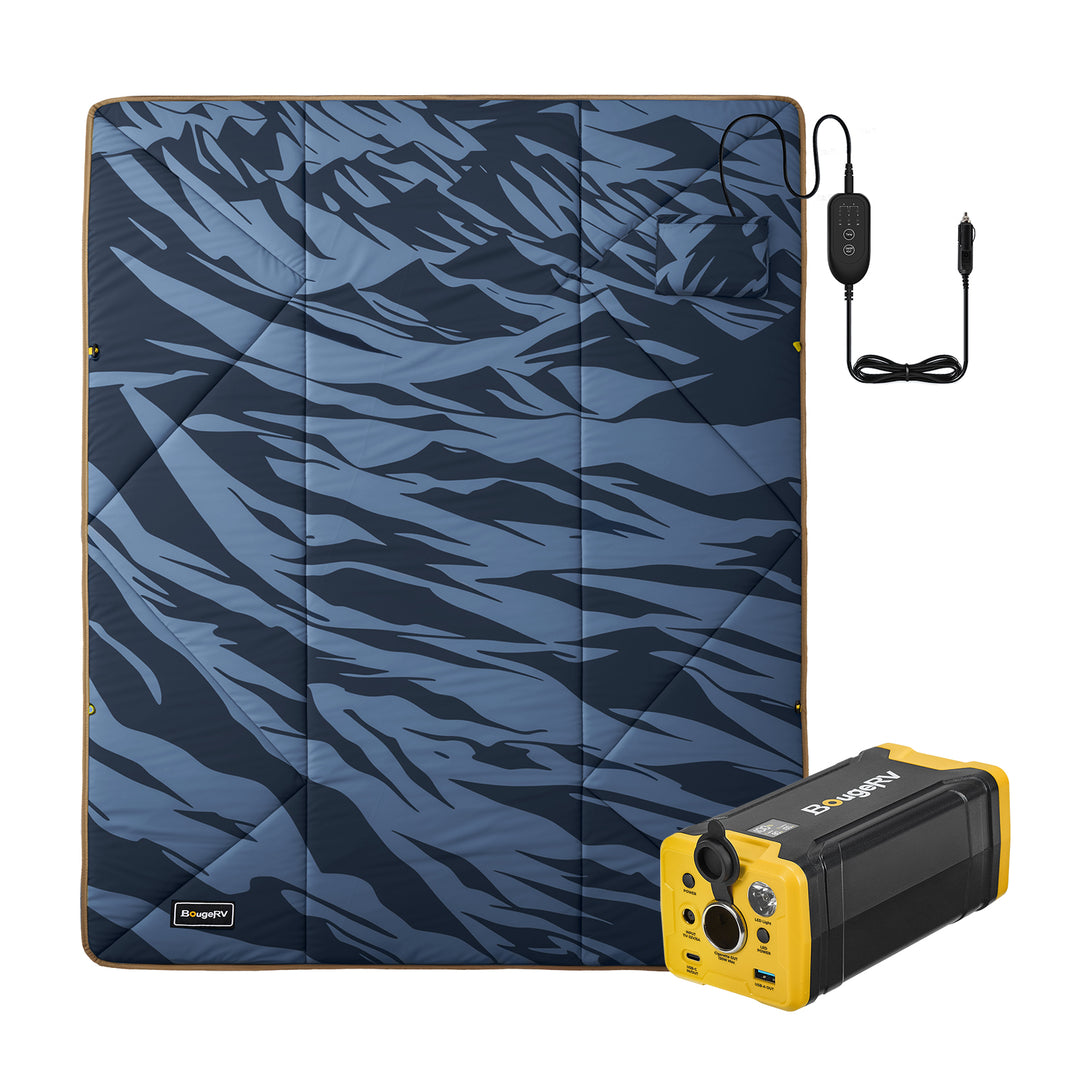 BougeRV 12V Portable Heated Blanket (Blue)