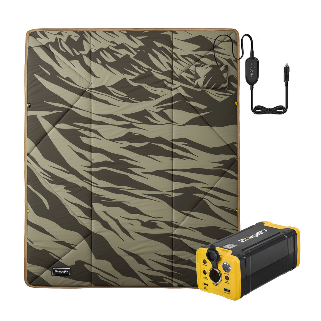 Camouflage-patterned Electric Blanket with 12V Battery
