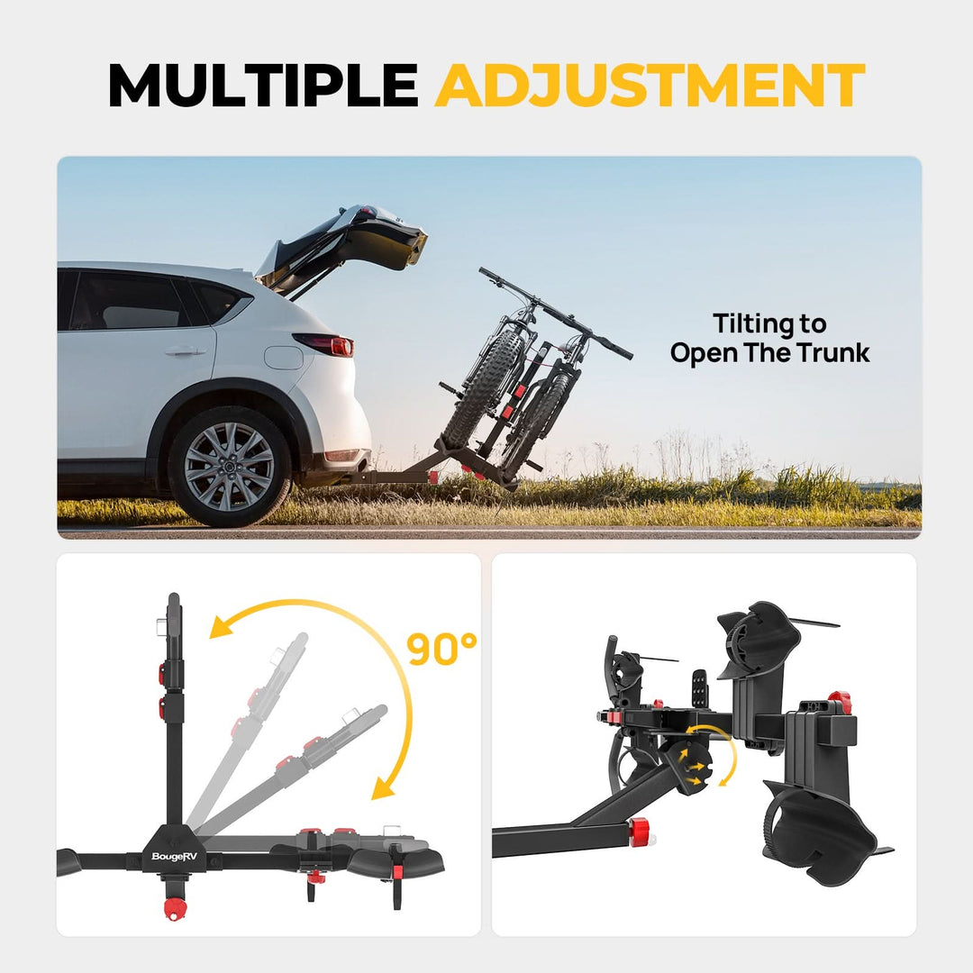 BougeRV Lockable Hitch Mount Bike Rack Platform 2-Bike Carrier