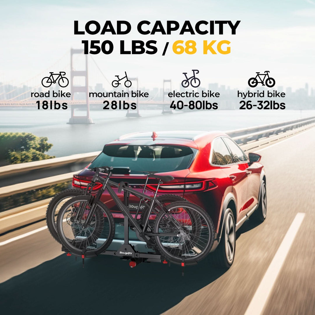 BougeRV Lockable Hitch Mount Bike Rack Platform 2-Bike Carrier