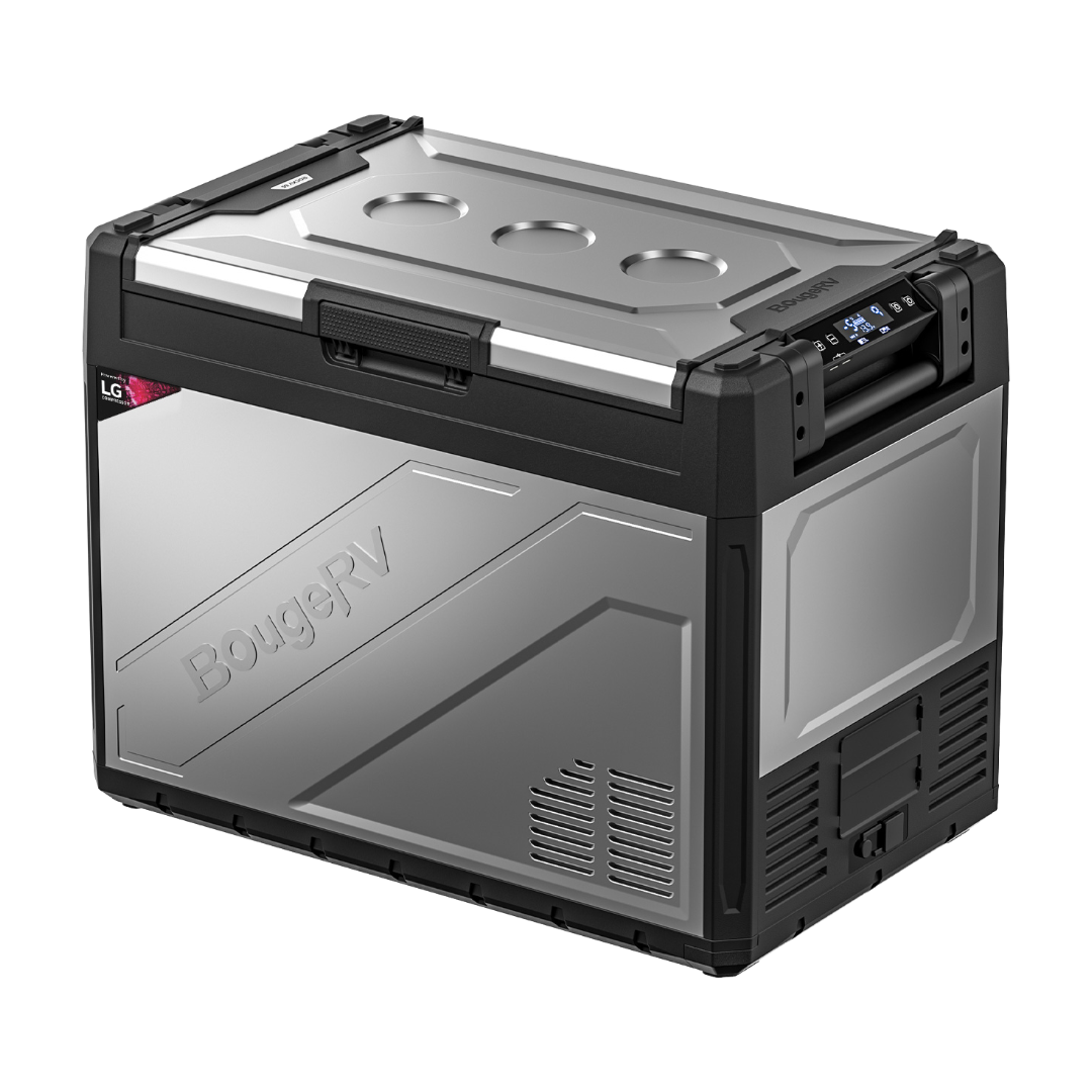 BougeRV Rocky 69QT Dual Zone 12V Portable Fridge with a digital display