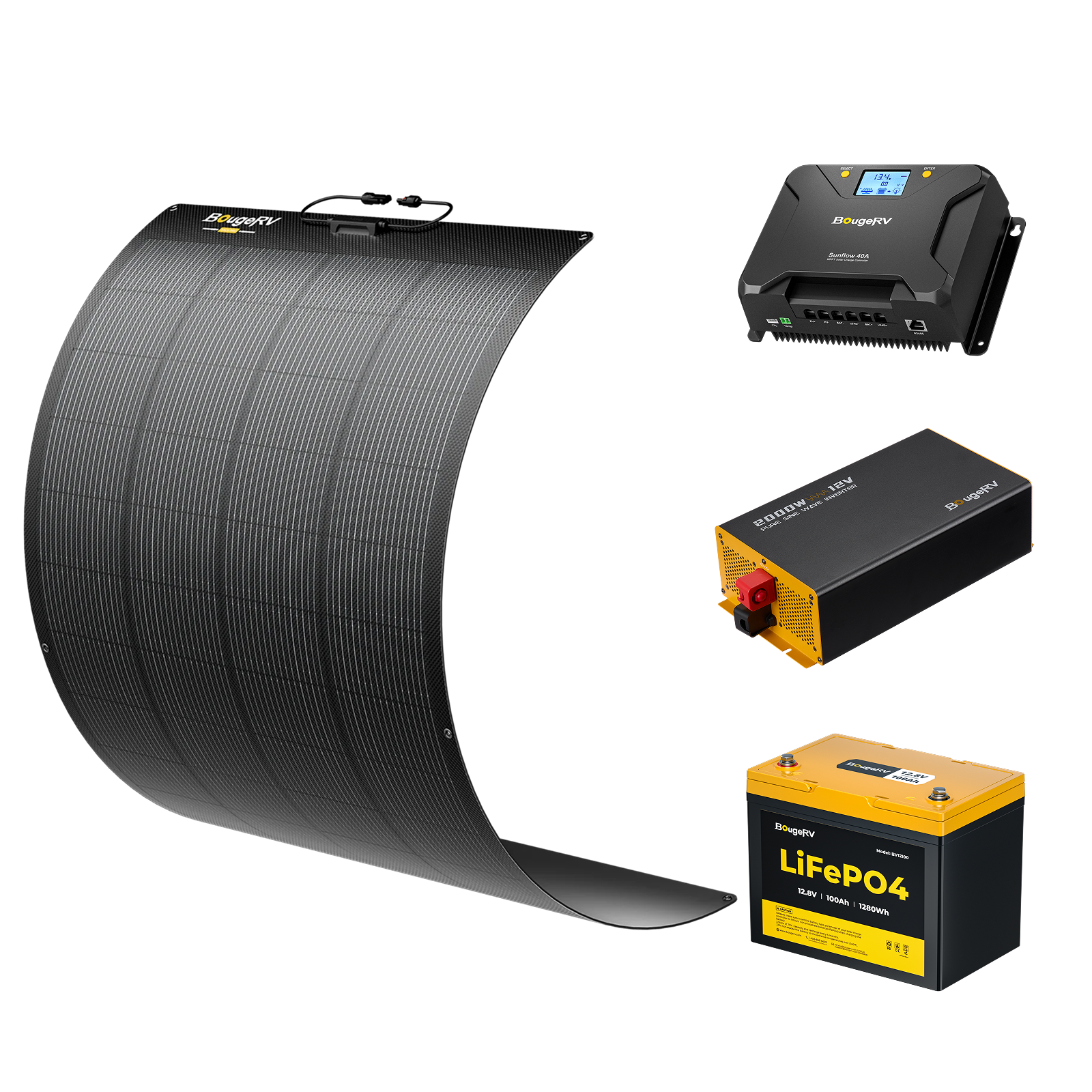 BougeRV 12V 200W ShadePower Arch Pro Flexible Solar System Kit