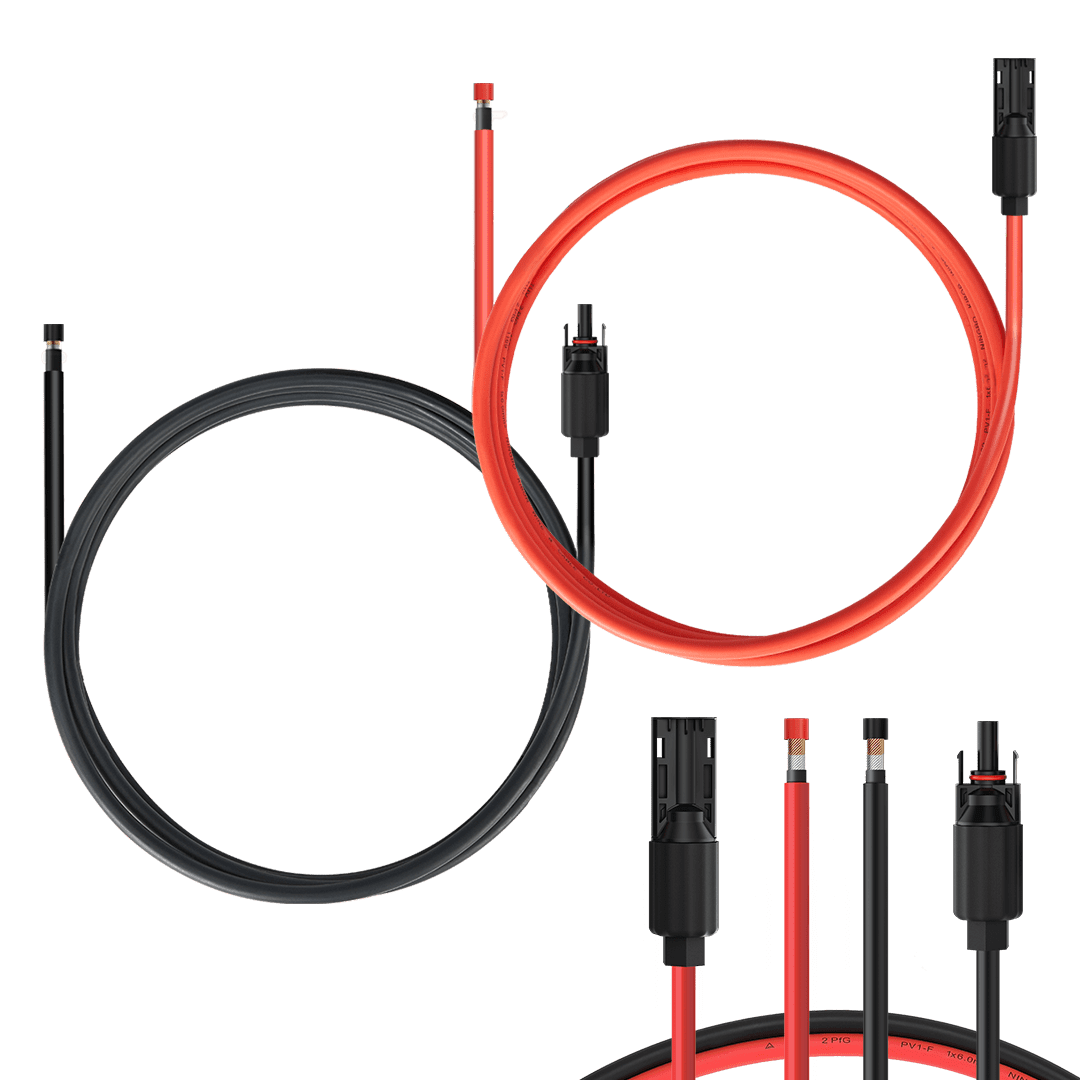 BougeRV 6 Feet 10AWG Solar Extension Cable with Female and Male Connector  with Extra Free Pair of Connectors Solar Panel Adaptor Kit Tool (6FT Red +