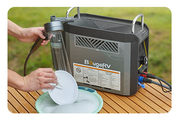 use propane camping water heater to wash dishes