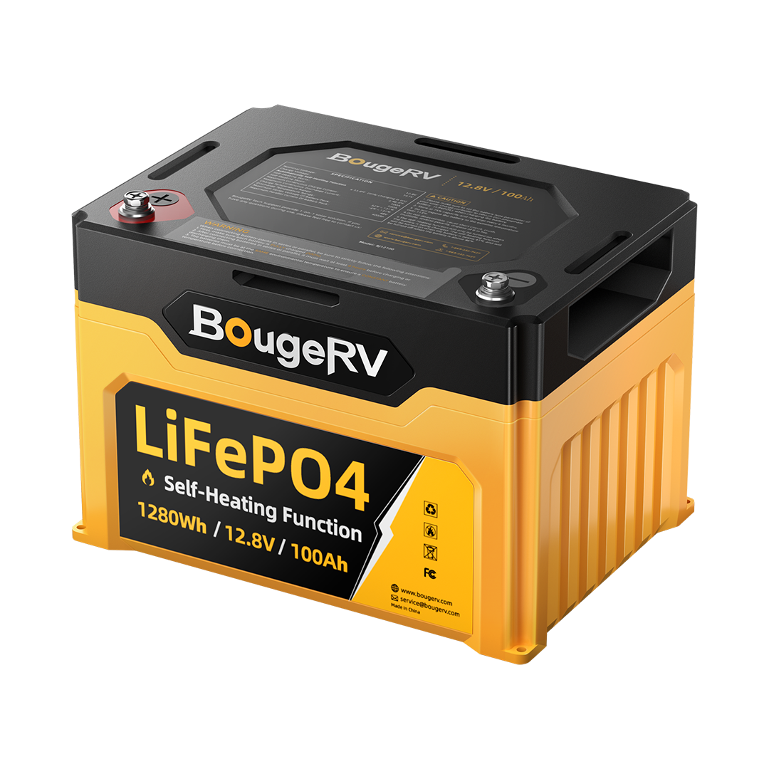 BougeRV 12V 1280Wh/100Ah Self-heating LiFePO4 Battery