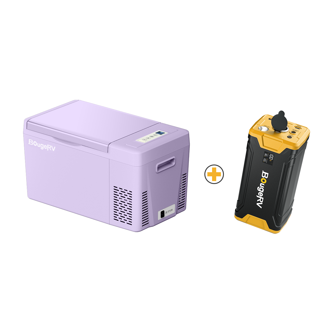 purple mini fridge and battery