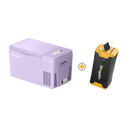 purple mini fridge and battery