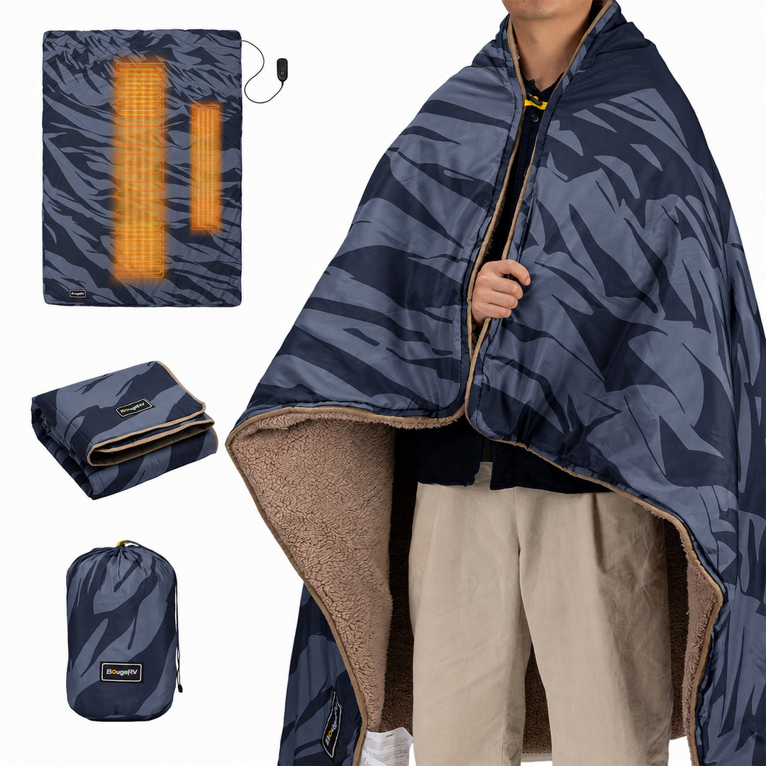 BougeRV 12V Portable Heated Blanket (Blue)