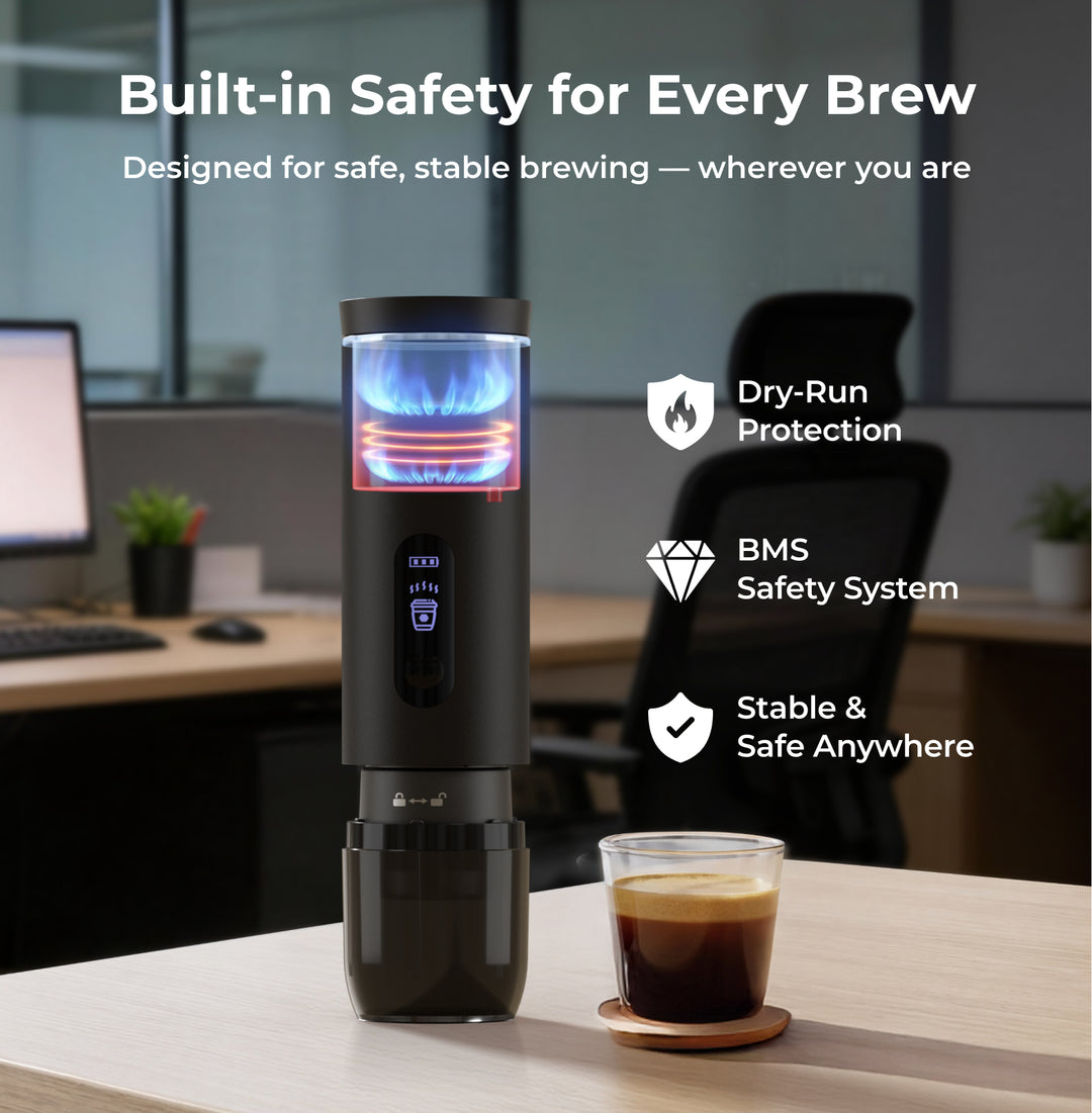 Bougerv portable coffee maker with safety features