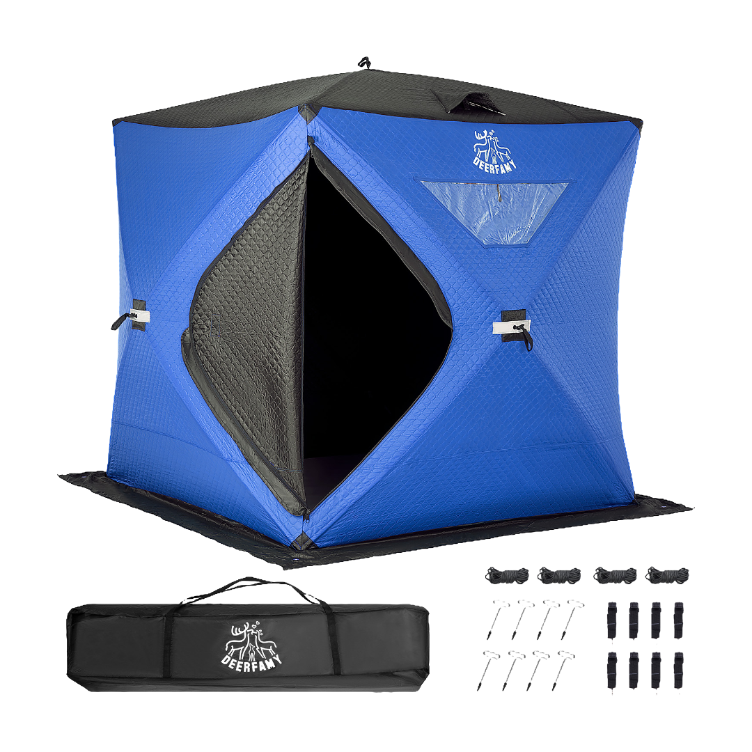 DEERFAMY Insulated Double-Layer Ice Fishing Shelter Portable Tent(3-4 People)