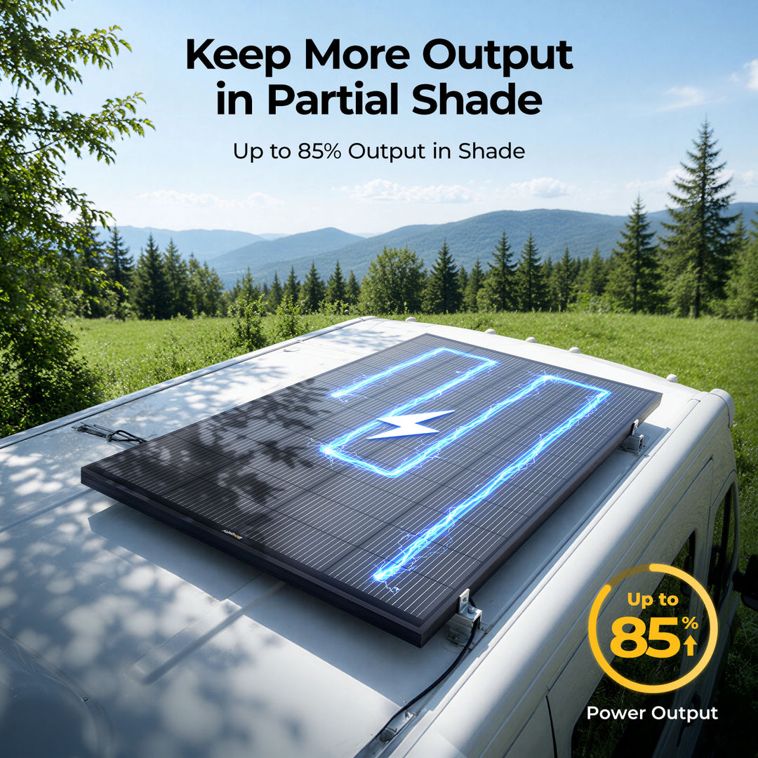 BougeRV 200W N-Type Shade-Power Solar Panel for RV roof