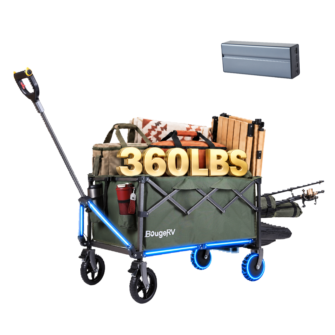 BougeRV LiteRover Foldable Utility Electric Wagon for Camping (Green)