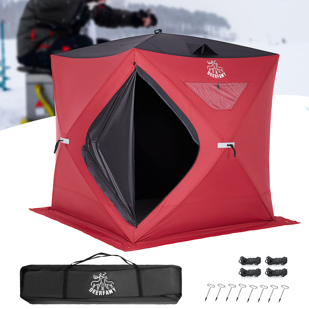 DEERFAMY Single-Layer Insulated Ice Fishing Shelter Portable Tent(3-4 People)