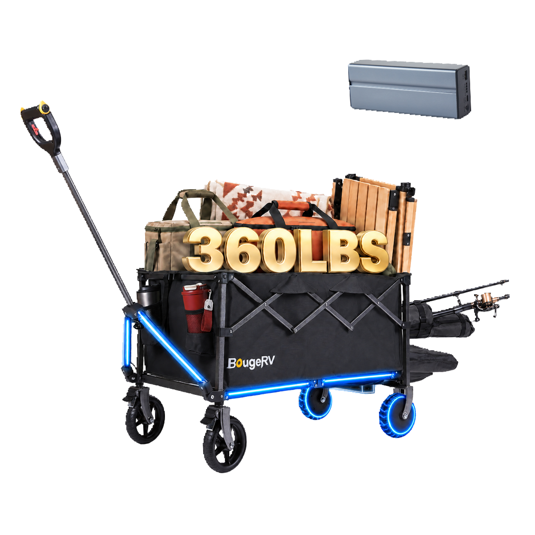 BougeRV Lightweight Foldable Electric Utility Wagon, 360LBS Max Load, Black