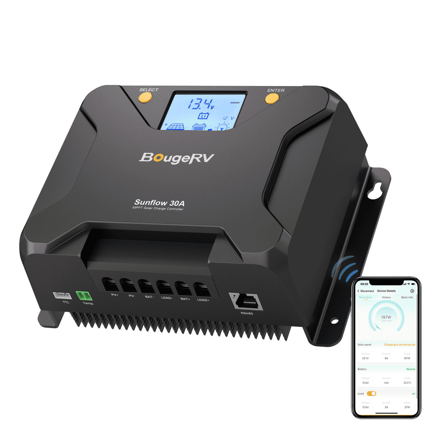BougeRV Sunflow 30A MPPT Solar Charge Controller 12V/24V