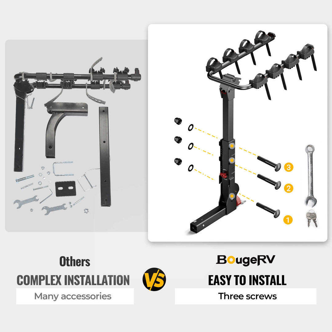 BougeRV Lockable Foldable Bike Rack Hitch for Car/SUV/Truck