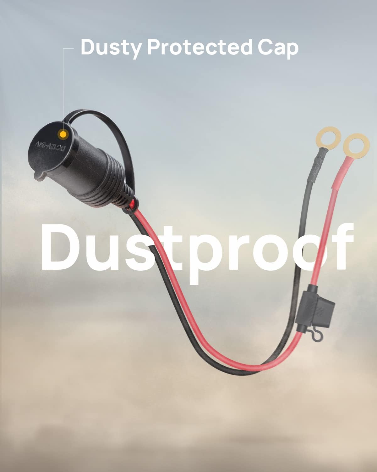 12V Car Female Cigarette Lighter Plug to Battery Eyelet Terminals Extension Cable with 20A Fuse 3 Feet 14AWG