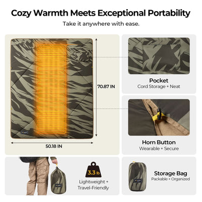 BougeRV 12V Outdoor Heated Blanket-5 Heat Settings, APP Remote Control(Green)