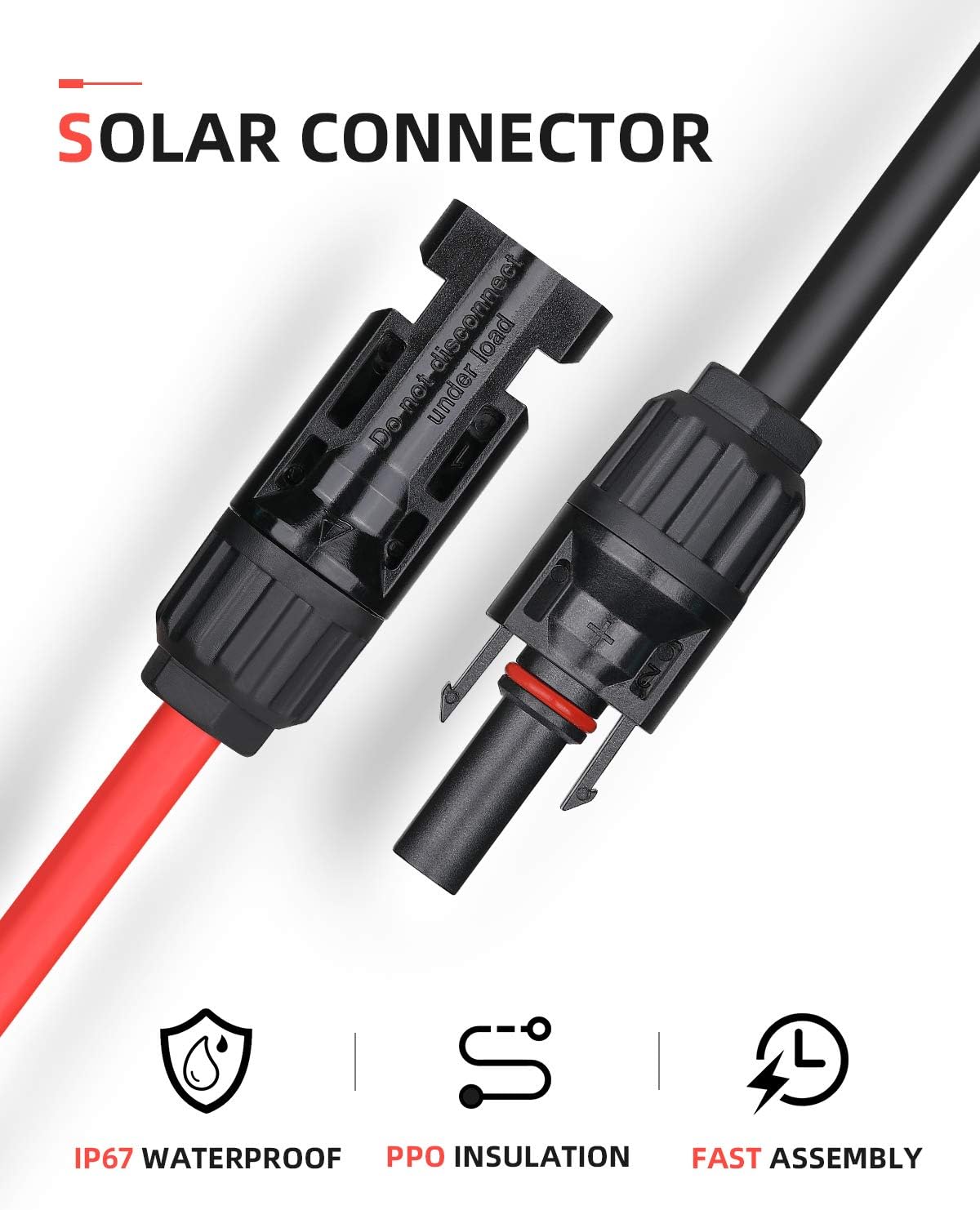 20Ft 10AWG Solar Extension Cable and 1 Pair of Solar Y Branch Parallel Connectors