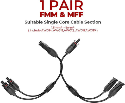 20Ft 10AWG Solar Extension Cable and 1 Pair of Solar Y Branch Parallel Connectors