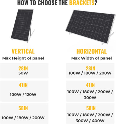 58in Adjustable Solar Panel Tilt Mount Brackets with Foldable Tilt Legs