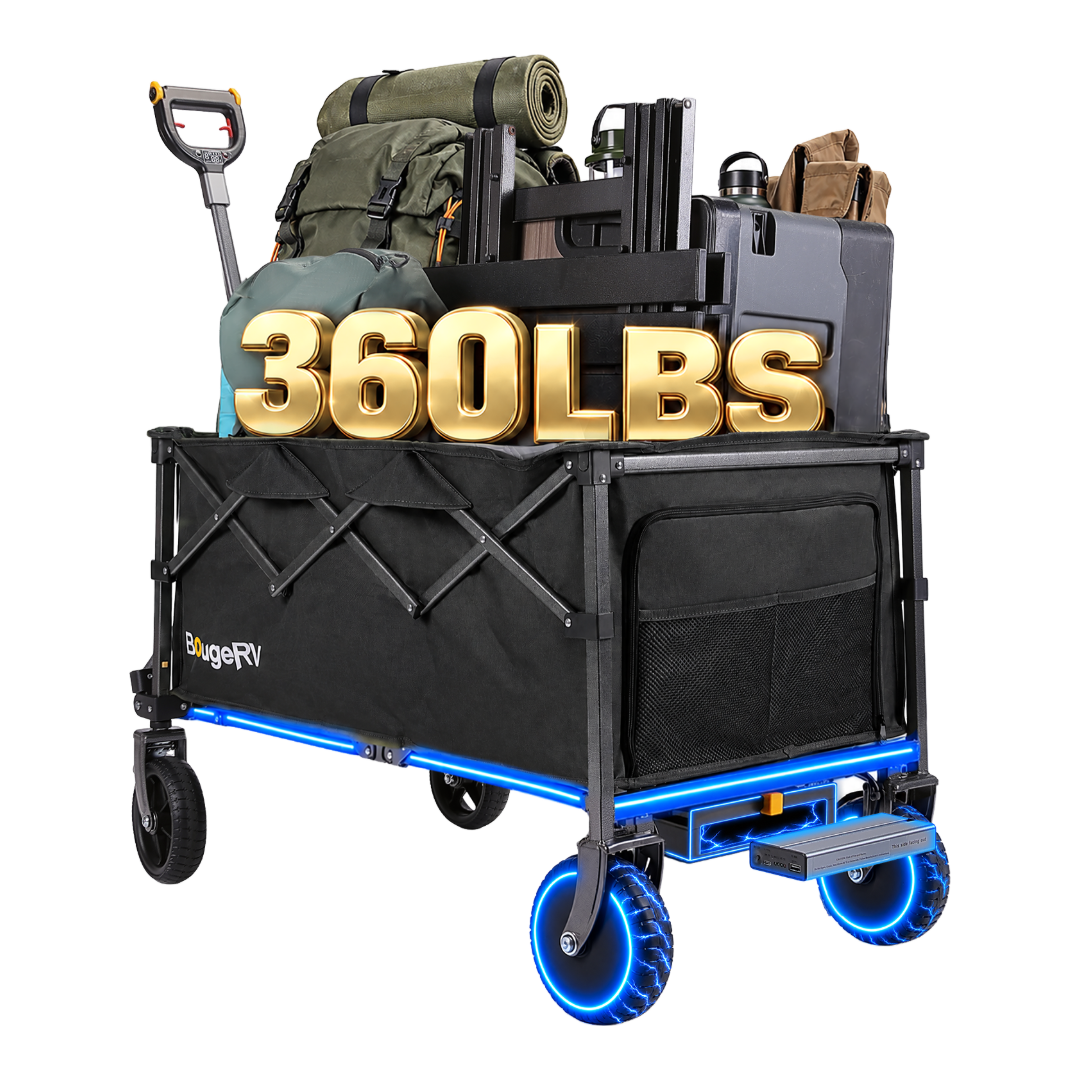 BougeRV Lightweight Foldable Electric Utility Wagon, 360LBS Max Load, Black