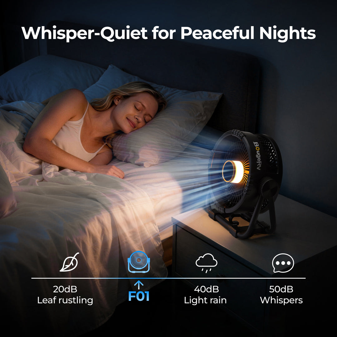 BougeRV battery powered portable fan Low-Noise, Sleep-Friendly Design