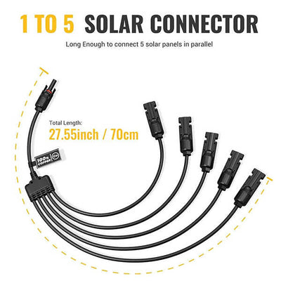 Solar Y Connector Solar Panel Parallel Connectors Extra Long 5 to 1 Cable