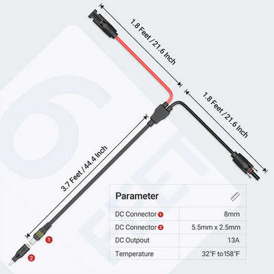 6Feet 14AWG Solar Connector to DC Adapter