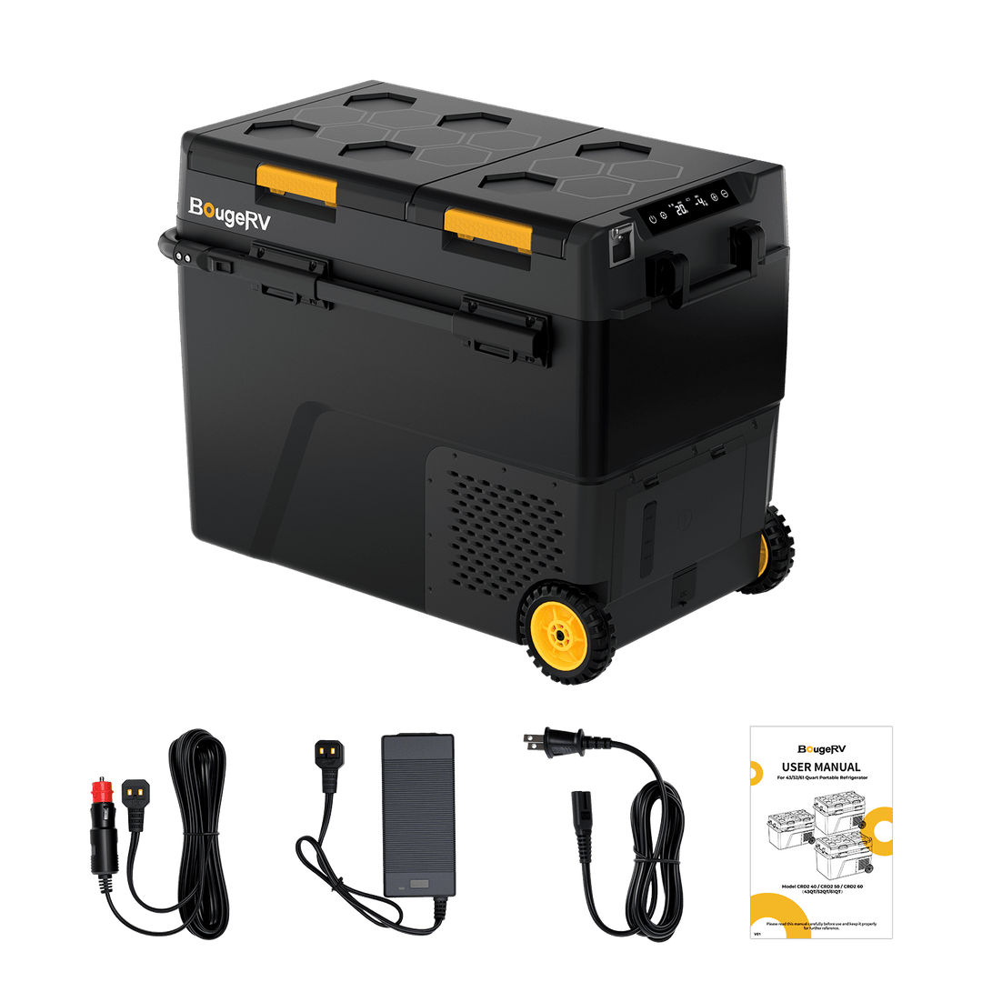 BougeRV New CRD2 V2.0 61QT Dual Zone 12V Portable Fridge with 240Wh Battery