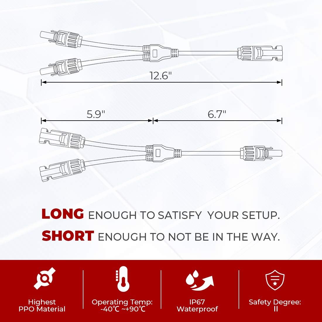 10Ft 10AWG Solar Extension Cable and 1 Pair of Solar Y Branch Parallel Connectors