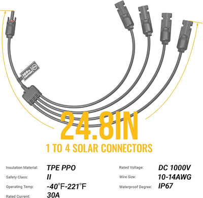 BougeRV Solar Panel Parallel Connectors 1 to 4 Solar Cable Wire