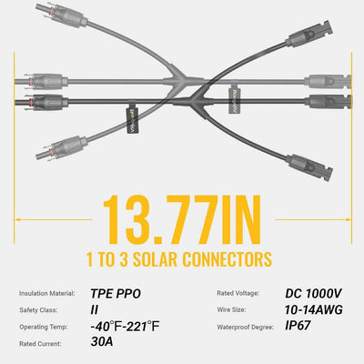 BougeRV Solar Panel Parallel Connectors 1 to 3 Solar Cable Wire