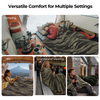 BougeRV 12V portable heated blanket shown in camping, car, sports event, patio, and RV outdoor settings
