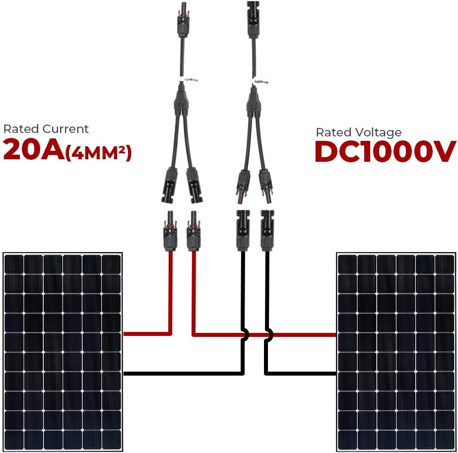 10Ft 10AWG Solar Extension Cable and 1 Pair of Solar Y Branch Parallel Connectors