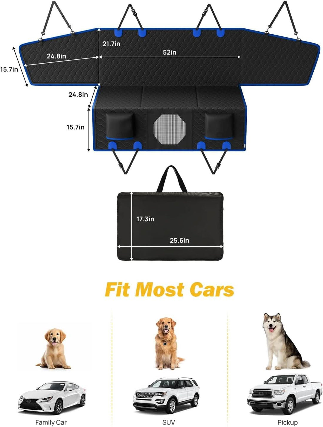 JOYTUTUS Dog Car Seat Cover for Back Seat with Hard Bottom