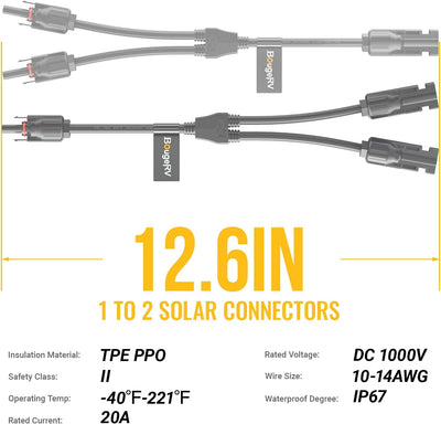 Solar Connectors Y Branch Parallel Adapter Cable Wire