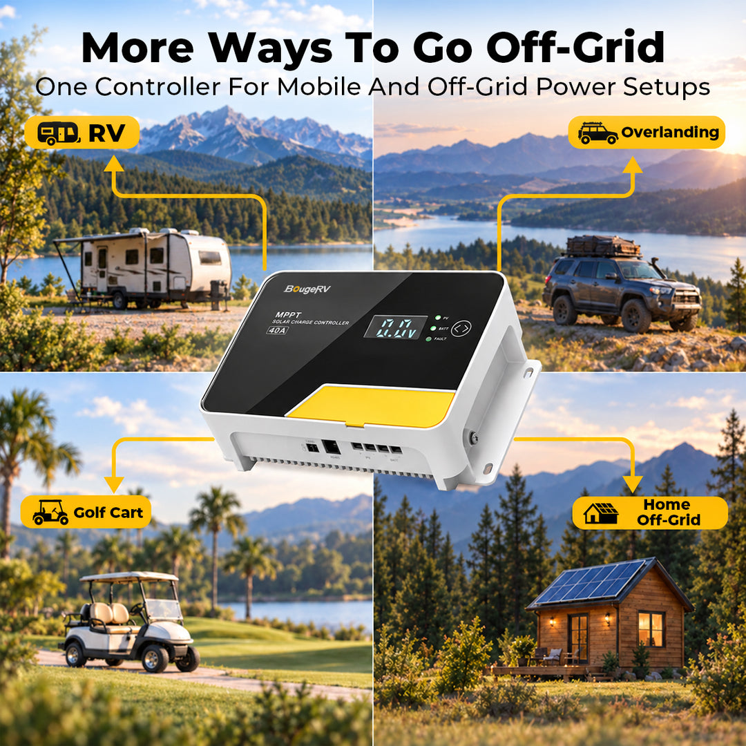 BougeRV 40A MPPT solar charge controller for RV, overlanding, golf cart and home off-grid solar power systems