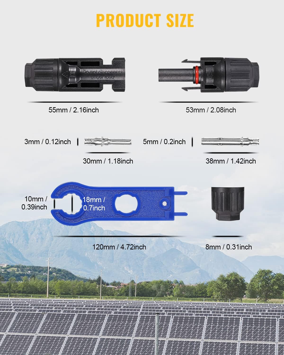 100PCS Solar Connector with Spanners IP67 Waterproof Solar Panel Cable Connectors Male/Female 50Pairs(10AWG)