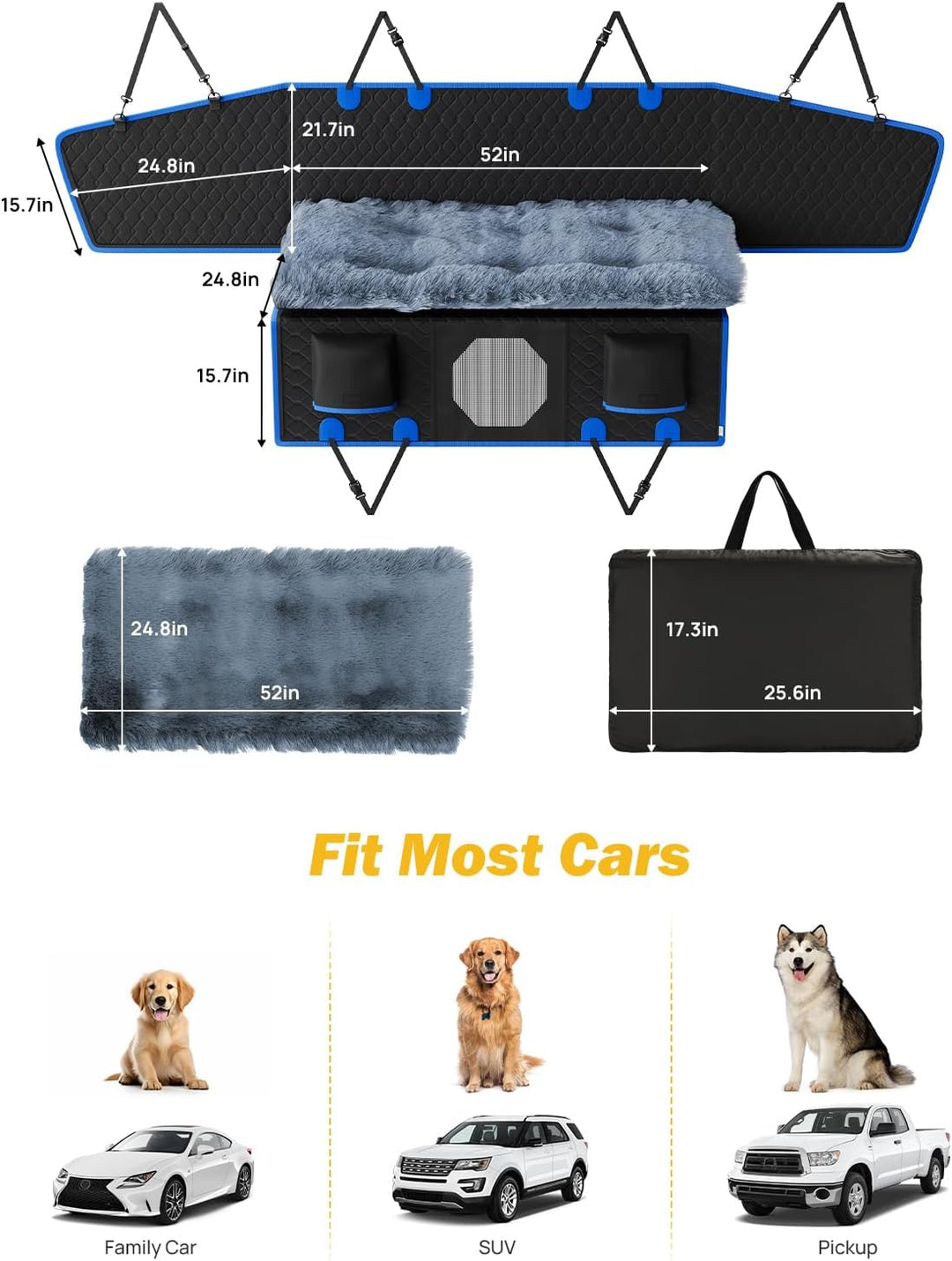 JOYTUTUS Back Seat Extender for Dogs with Dog Bed Mat