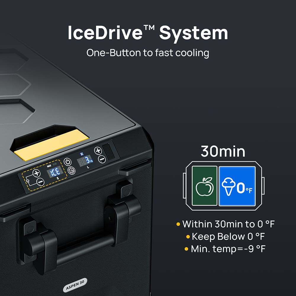 ASPEN 30 12 Volt 34QT Dual Zone Fridge with 277Wh Battery